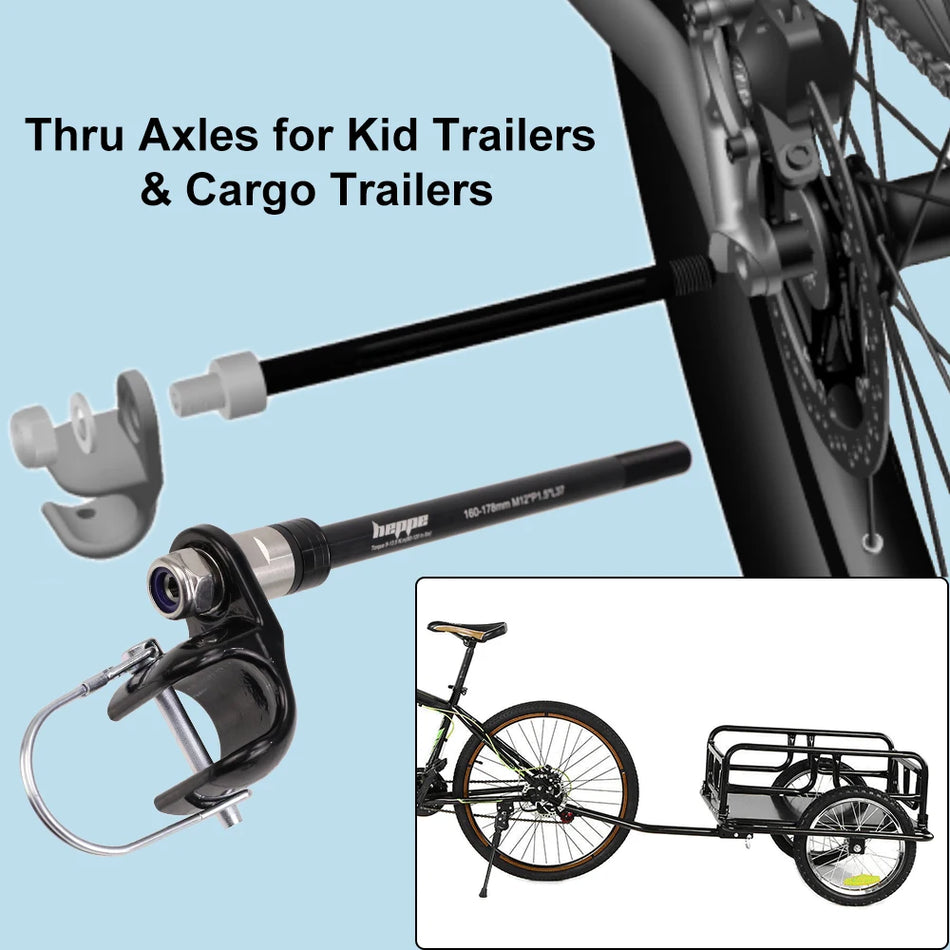 HEPPE Bicycle Trailer Thru Axle Cargo Trailer Kid Trailer Thru Axle 160-178mm Bike Trailer Hitch Axle M12 P1.0/1.25/1.5/1.75