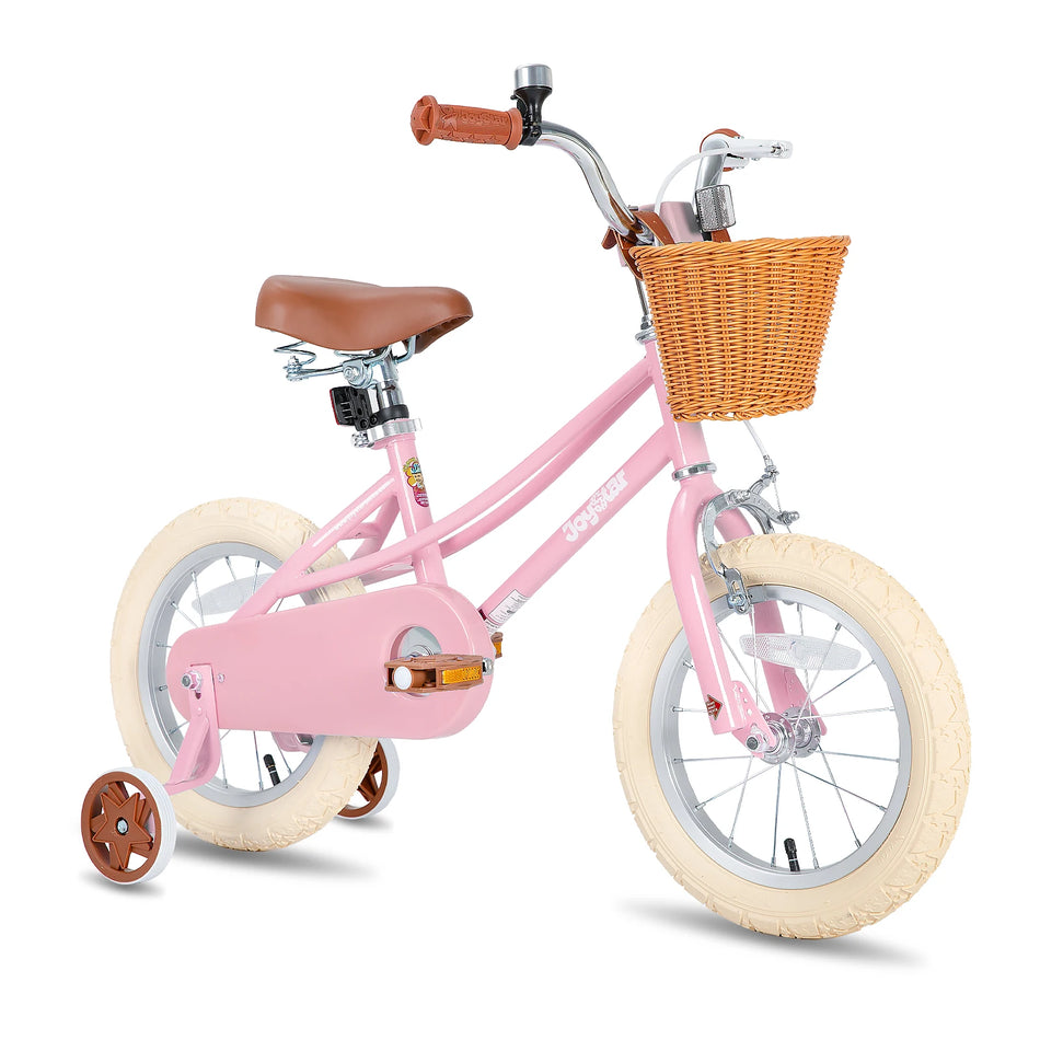 JOYSTAR Retro Girls Bike for 2-12 Toddlers & Kids, 12" 14" 16" 20" with Training Wheels, Basket & Kickstand, Retro Style