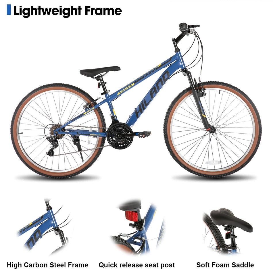 HILAND 26 Inch Mountain Bike for Mens and Womens, 21 Speeds Mountain Bicycle, High-Tensile Steel Frame, V Brake, Hardtail MTB