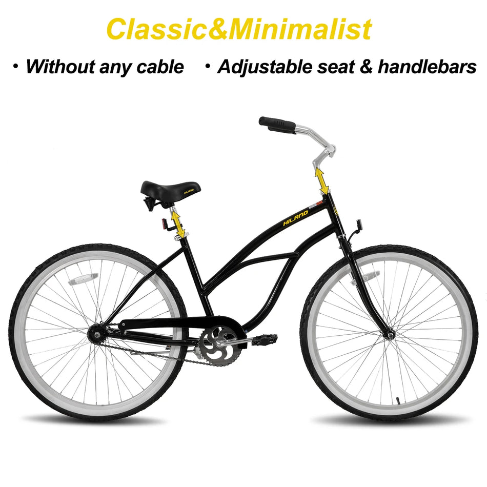 HILAND 26 Inch Womens Beach Cruiser Bike, Single Speed Commuter Bike with Rear Coaster Brake, Comfortable Seat with Dual Springs