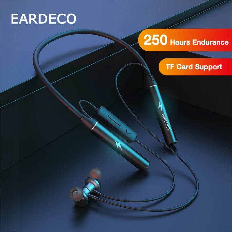 EARDECO Wireless Headphones 250-Hour Endurance Bluetooth Neckband Bass Stereo Earphones with Mic And TF Card Support for Sport