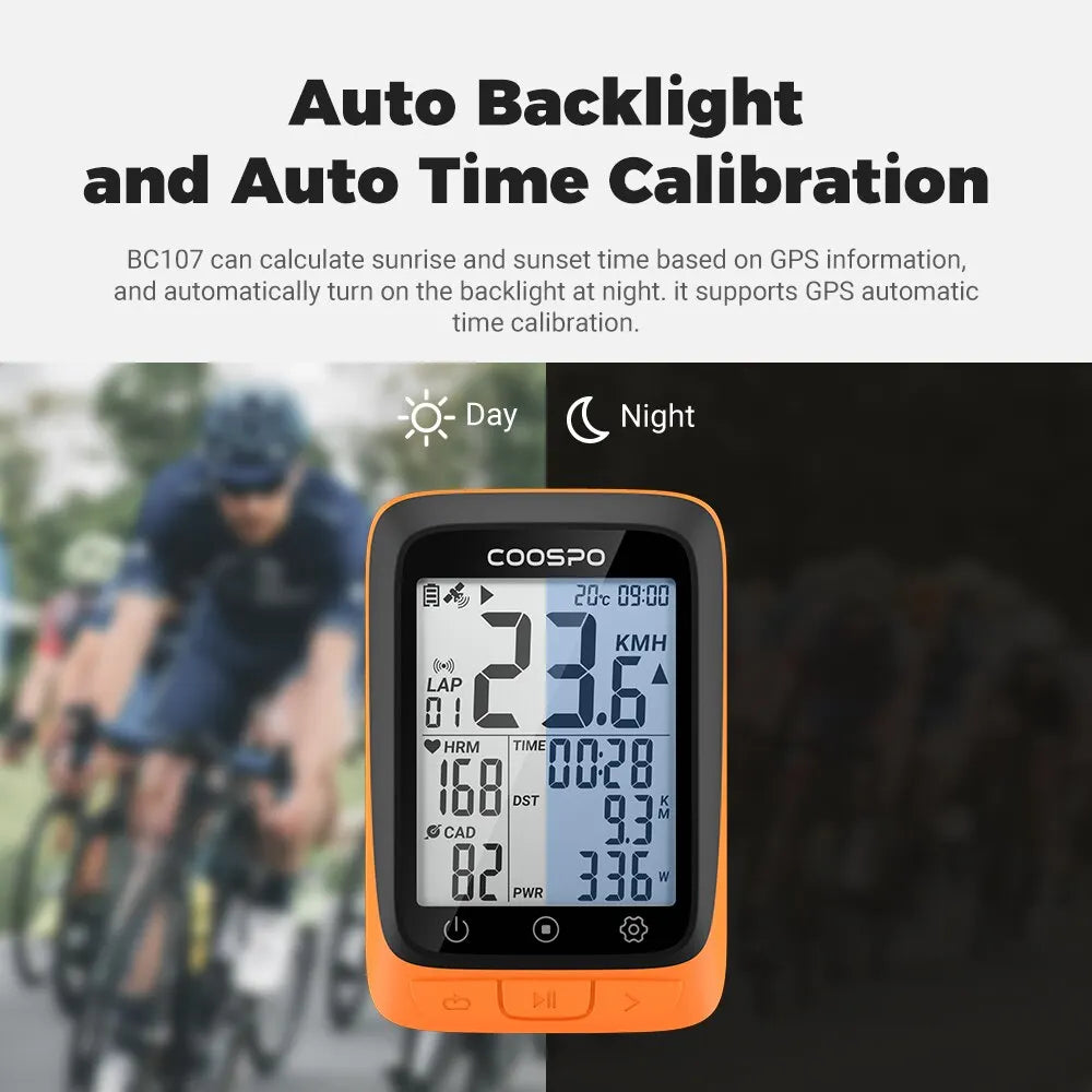 COOSPO BC107 Bike Computer GPS Wireless Bicycle Cycling Odometer Speedometer 2.4"FSTN Bluetooth5.0 ANT+ Waterproof GPS BDS