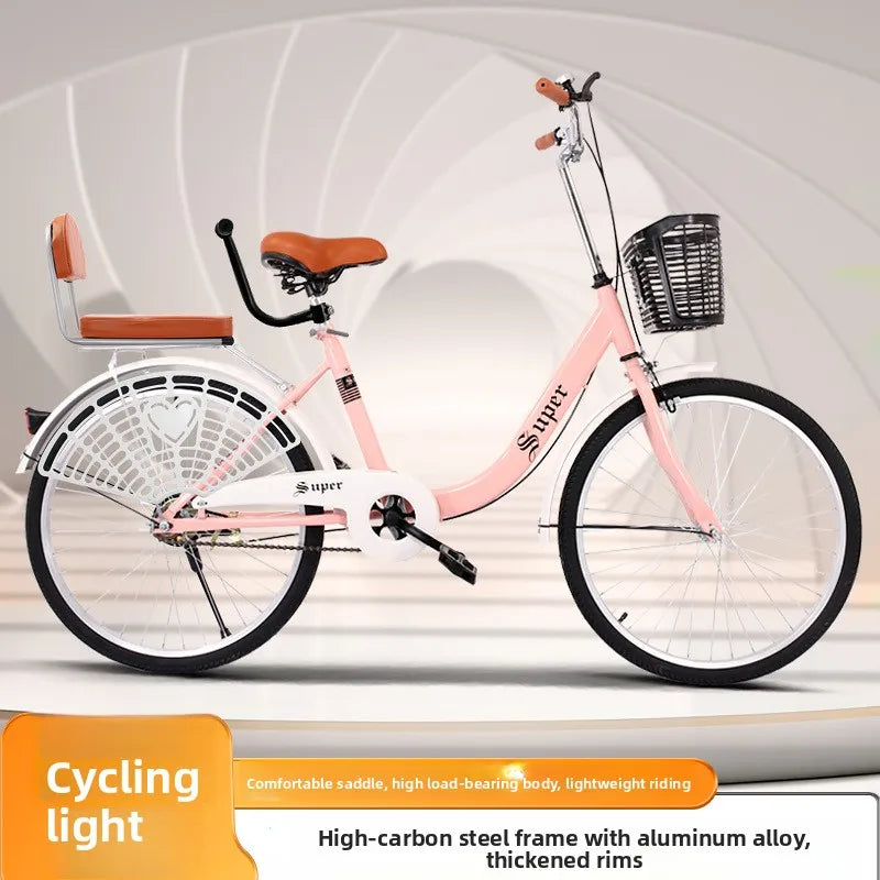 24" Step-Through City Cruiser Bike with Front Basket