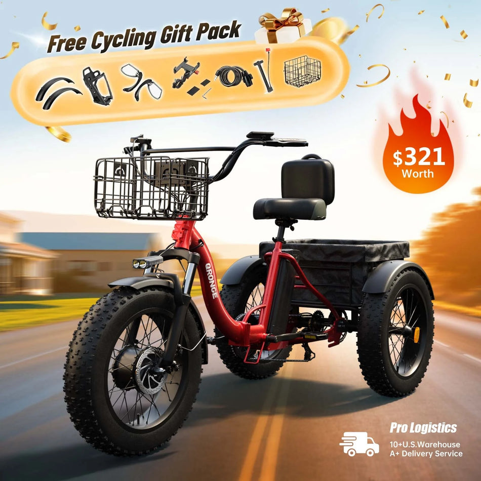 QRONGE Lava Electric Tricycle – 1200W Peak, 36V 20Ah, 20" Fat Tires