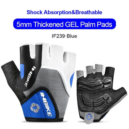 INBIKE Unisex Half Finger Cycling Gloves GEL Padded Shockproof Summer MTB Bicycle Sports Gym Fitness Gloves - Blue Red Black Green Grey