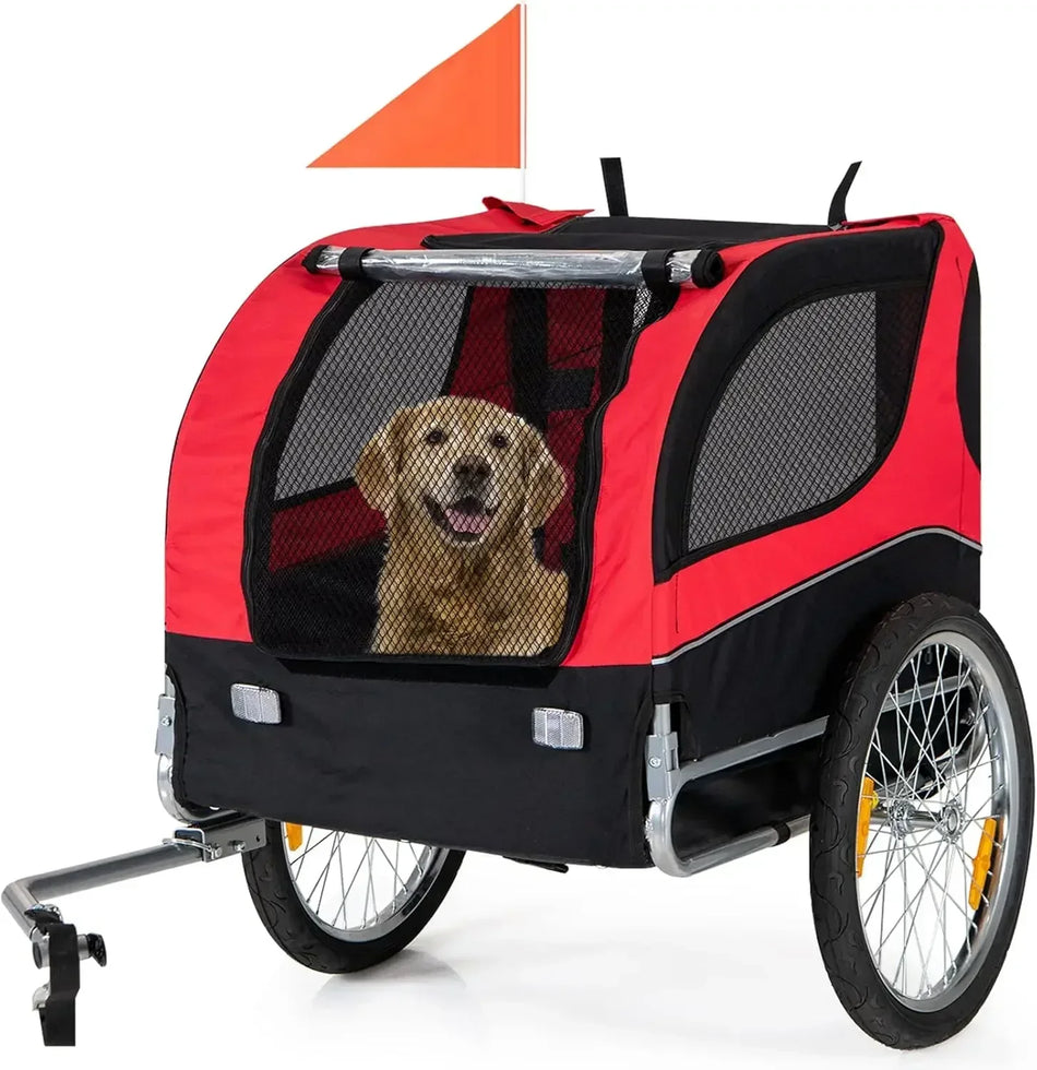 Collapsible Pet Bike Carrier for Bicycles with 3 Doors Aluminum Wheels Cargo Cycle Wagon Cart Pet Trailer for Easy Storage