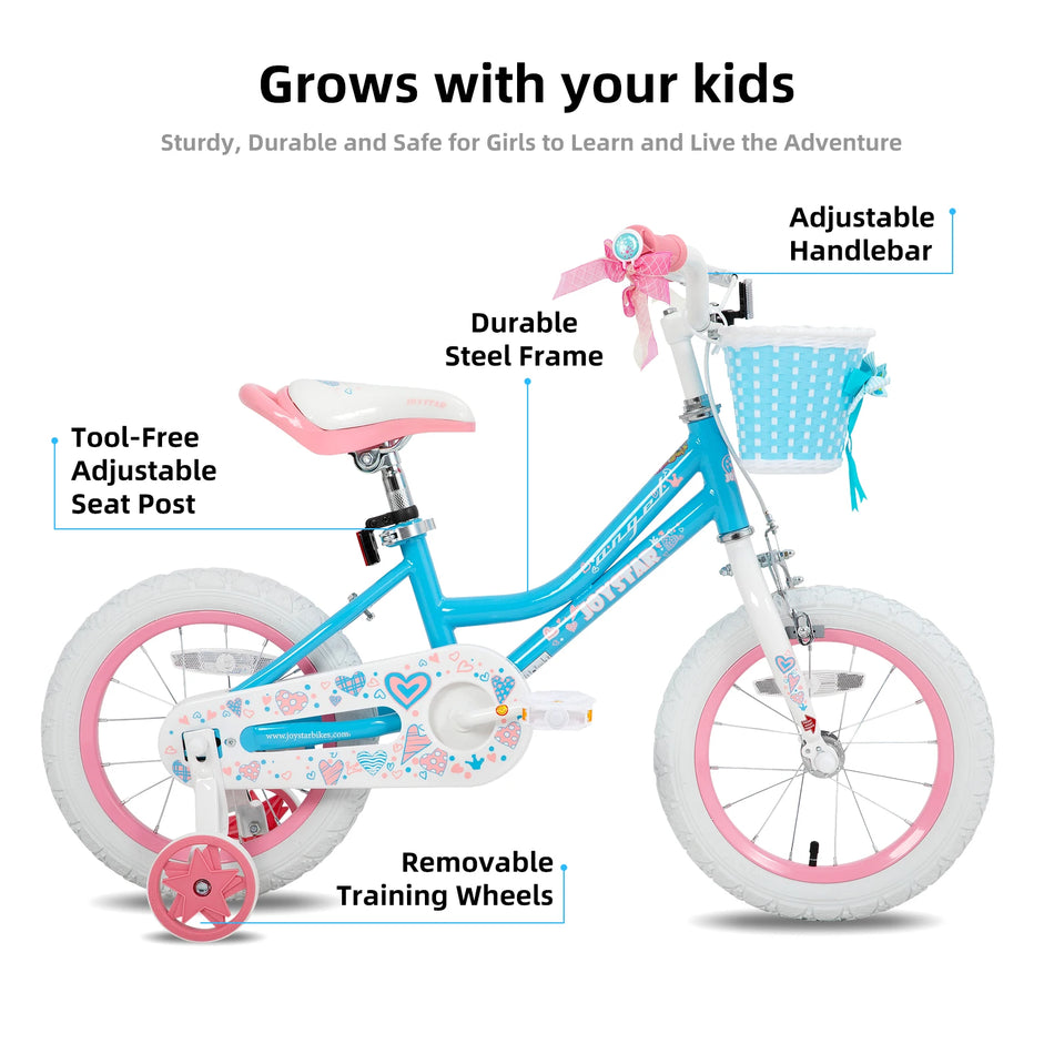 JOYSTAR - ANGEL Girls Bike, Colorful Girls Bike with Basket & Training Wheels 12 14 16 18 Inch Kids Bike Foot Brake Children Bicycle