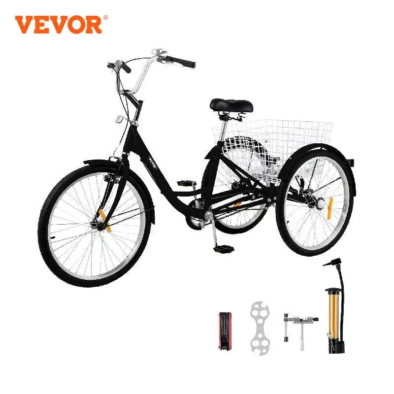 VEVOR Adult Tricycle 20/24/26 inch 1-Speed/ 7-Speeds Size Adjustable Trike with Bell Brake System Cruiser Bicycles Large Basket