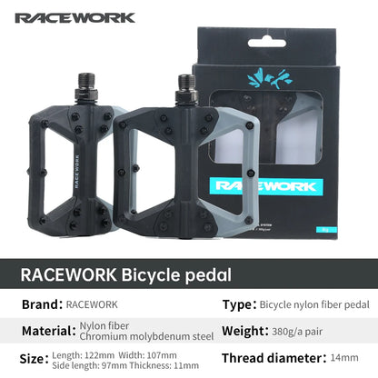 RACEWORK Nylon Bike Pedal Road MTB Pedals Flat Platform Mountain Bicycle Ultralight Seal Bearings Pedals