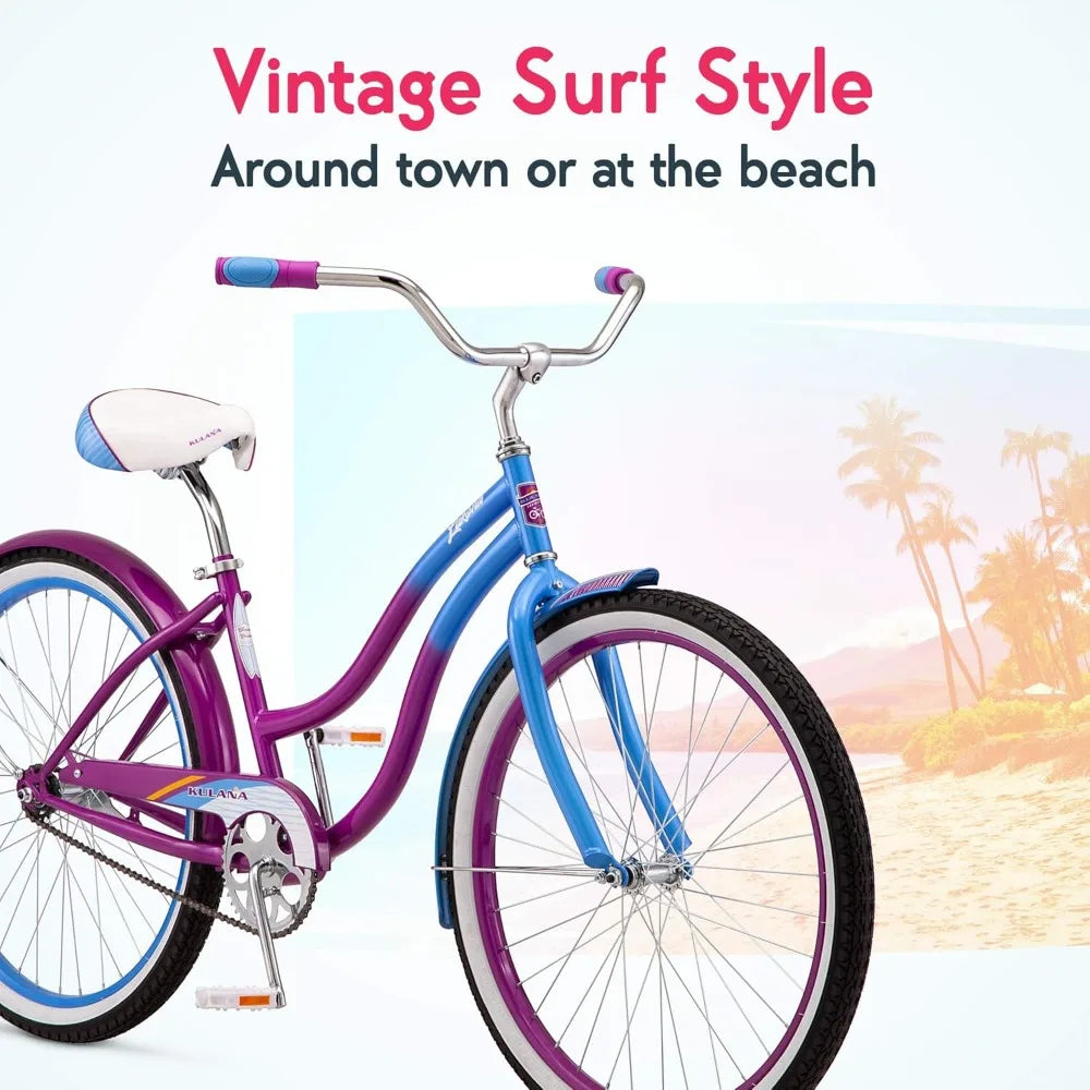 Kulana Youth and Adult Beach Cruiser Bike，26-Inch Wheel Step-Through or Step-Over Frames Single Speed Coaster