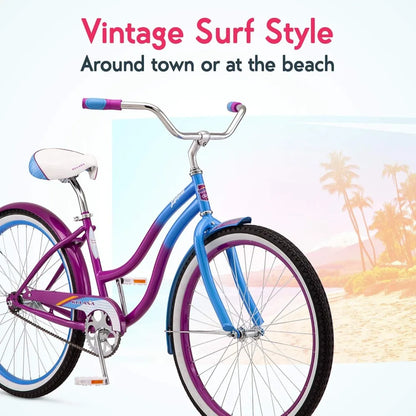 Kulana Youth and Adult Beach Cruiser Bike，26-Inch Wheel Step-Through or Step-Over Frames Single Speed Coaster