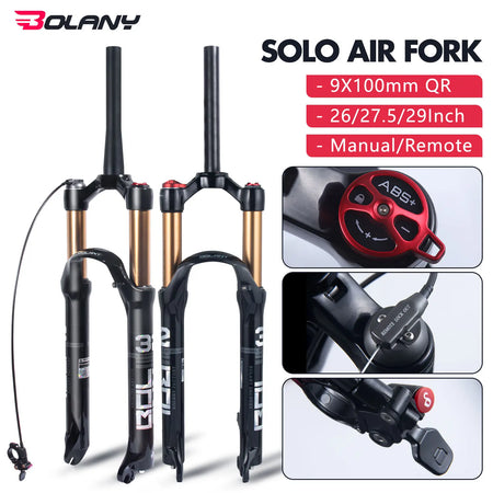BOLANY MTB Air & Oil Suspension Fork 120mm Travel 26/27.5/29’’ Quick Release Front Fork Remote Adjust - Suspension Forks