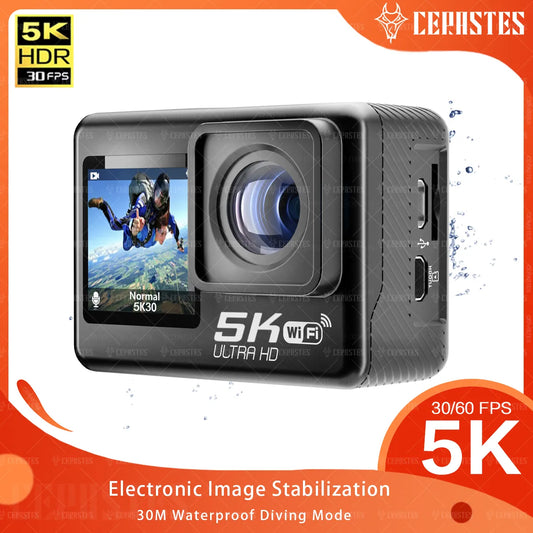 CERASTES WiFi Anti-shake Action Camera  4K 60FPS Dual Screen 170° Wide Angle 30m Waterproof Sport Camera