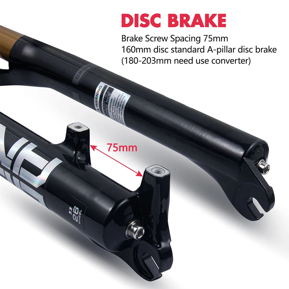 BOLANY MTB Air & Oil Suspension Fork 120mm Travel 26/27.5/29’’ Quick Release Front Fork Remote Adjust - Suspension Forks