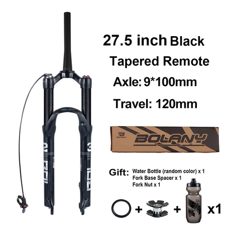 BOLANY MTB Air & Oil Suspension Fork 120mm Travel 26/27.5/29’’ Quick Release Front Fork Remote Adjust - 27 Tapered