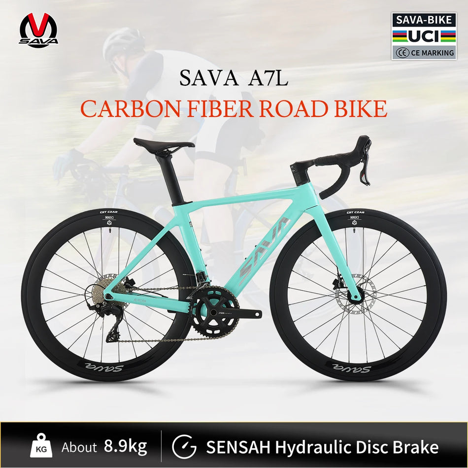 SAVA A7L Carbon Fiber Road Bike 24 Speed Lightweight Men's Race Bike SENSAH 7120 Kit 8.9kg Front Disc Brake Aluminum Wheels