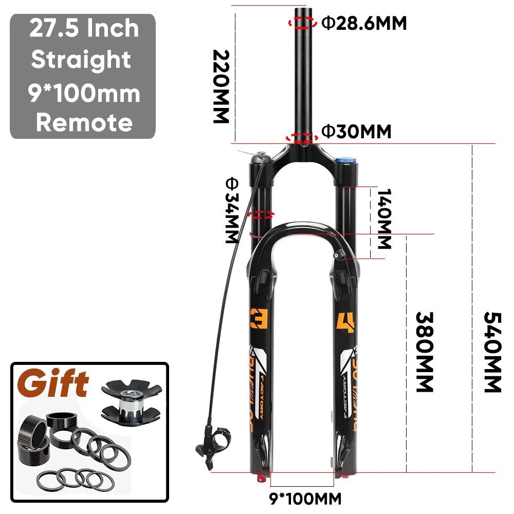 BUCKLOS MTB Air Suspension Fork 140mm Travel 26/27.5/29’’ Front Fork 34mm Tube 9x100mm Quick Release