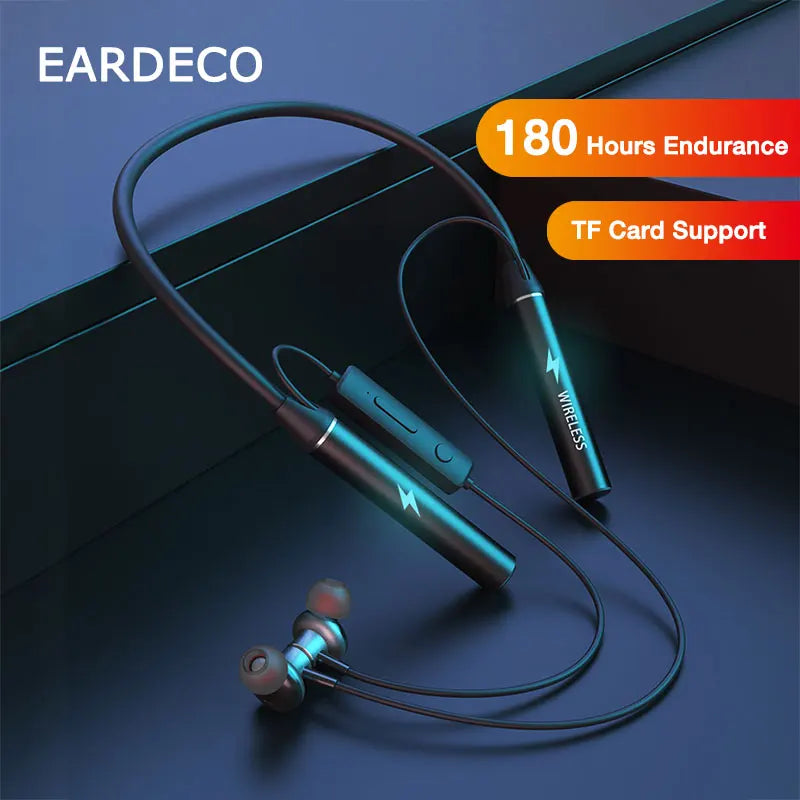 EARDECO Bluetooth Headphones Wireless Neckband Sport Headset with Mic 180 Hour Playback Bass Earphones TF Card Support Waterproof