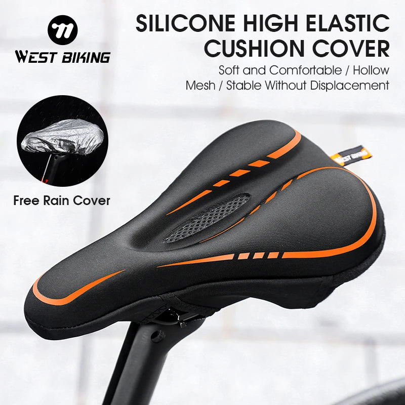 WEST BIKING Silicone Gel Bicycle Saddle Cover – Anti-Slip Cushion with Rain Cover