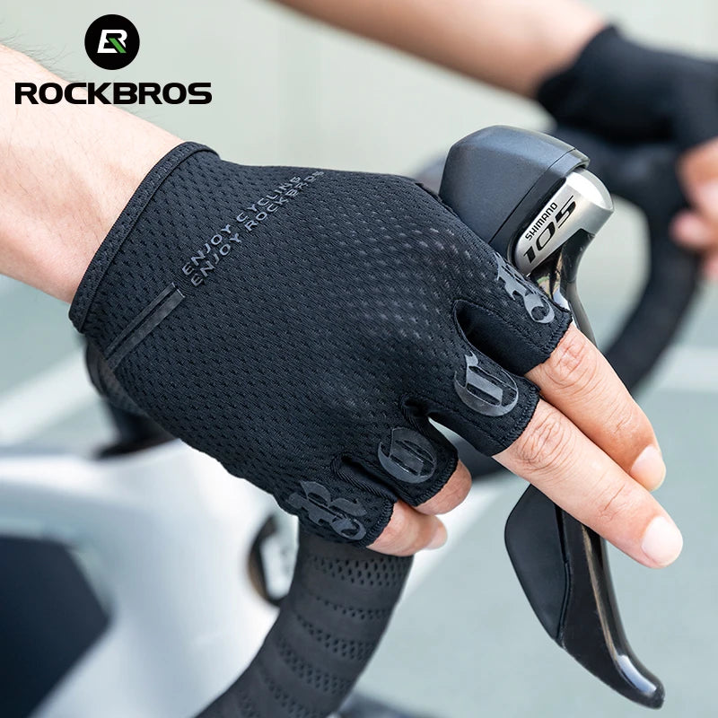 ROCKBROS Half-Finger SBR Palm Cycling Gloves – Breathable, Shockproof MTB & Road Gloves for Men & Women