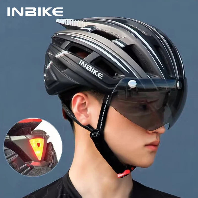INBIKE Ultralight Bicycle Helmet for Men with Magnetic Goggle And Lights - Adult Cycling Safety Gear with 20 Air Vents Helmet Accessory