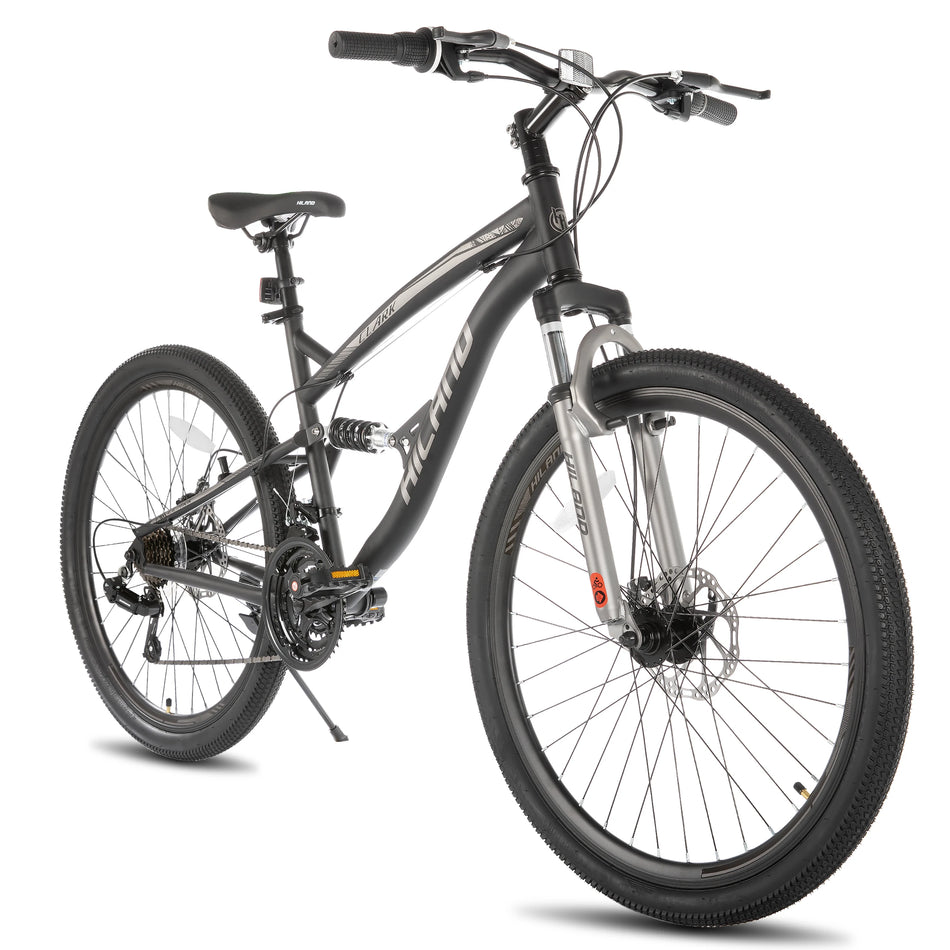 Hiland 26" Mountain Bike, Full Suspension Mens Mountain Bike, 21 Speed,  Wheel, Dual Disc Brake Bike for Men Womens Adult Bicycle