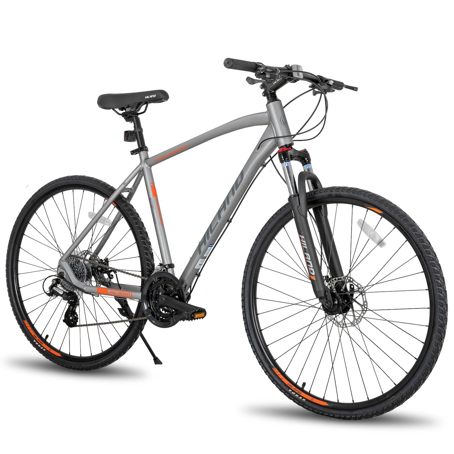 Hiland SHEPPARD  700C Hybrid Bicycle Aluminum 24 Speeds with Lock-Out Suspension Fork Disc Brake City Commuter Comfort Bike