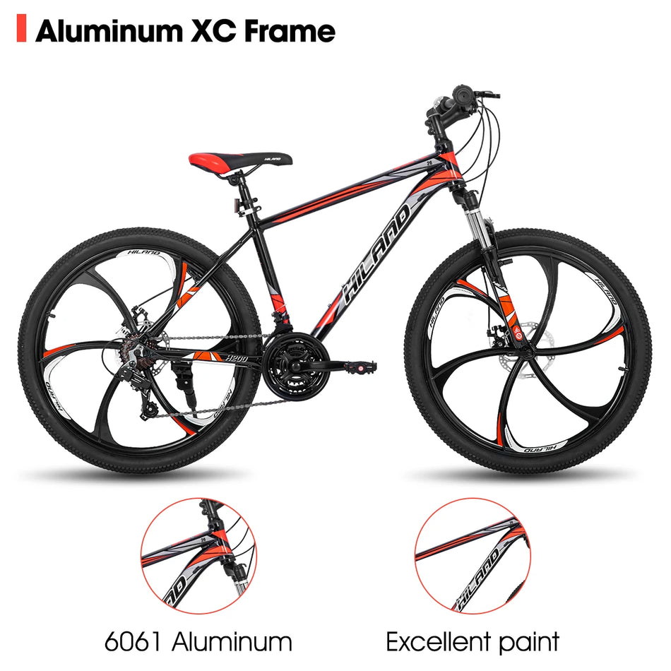 Hiland Gamille 3.0, H200 Mountain Bike, 26 Inch Wheels, Shimano 21 Speeds Drivetrain, Aluminum Frame, Disc-Brake Bike for Men Women