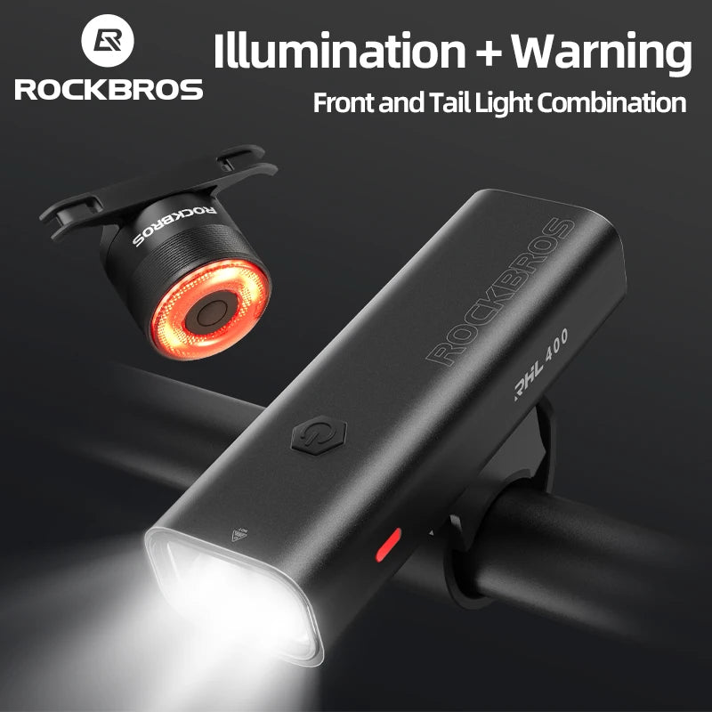 ROCKBROS  RHL  Bike Light Waterproof Type-C Rechargeable Bicycle Headlight 200M Range Flashlight With Tail light