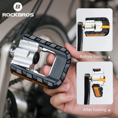 ROCKBROS Foldable Bicycle Pedals  Aluminum Anti-slip Foldable Pedals Self-lubricating Bearings Reflective