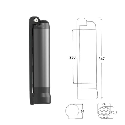 21700 Cell Down Tube Electric Bike Battery Pack  24V/36V/10Ah/15Ah - 360Wh/250W/350W  with Charger