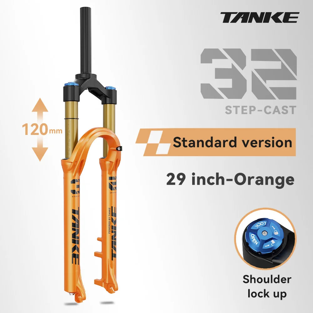 TANKE MTB Air Suspension Fork 120mm – Rebound Adjustable Quick Release - 29 Orange Manual - Suspension Fork