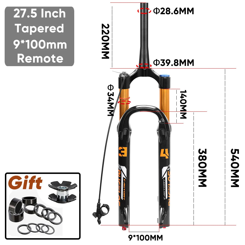 BUCKLOS MTB Air Suspension Fork 140mm Travel 26/27.5/29’’ Front Fork 34mm Tube 9x100mm Quick Release