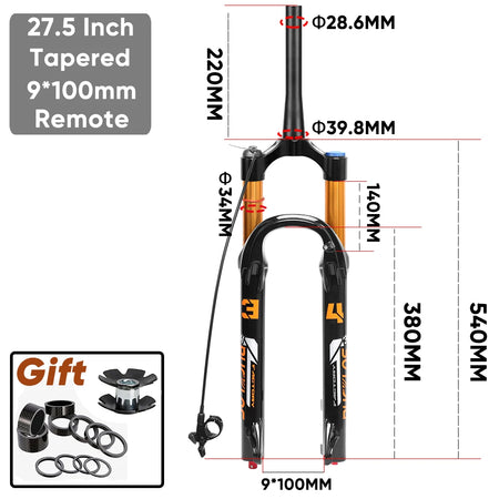 BUCKLOS MTB Air Suspension Fork 140mm Travel 26/27.5/29’’ Front Fork 34mm Tube 9x100mm Quick Release