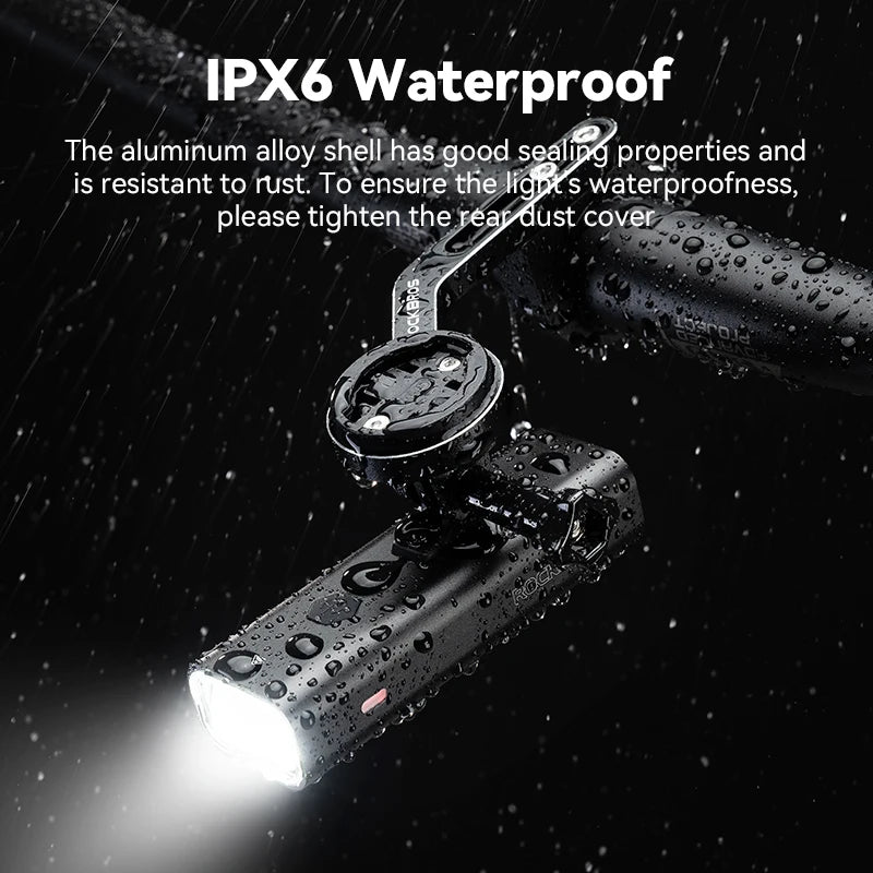 ROCKBROS Bike Front Light IPX6 Type-c Rechargeable Bicycle Hanging Light Headlight LED Flashlight 400/800/1000/1500LM Aluminum