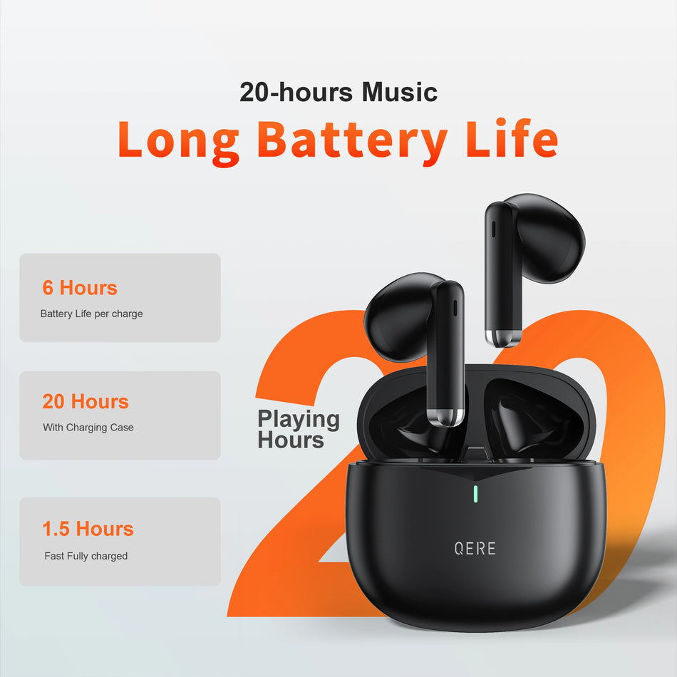 QERE E28 TWS Wireless Headphones Bluetooth 5.3 HD Microphone 13mm Driver 60ms Low Latency 4 Mics ENC Call In-Ear Earphones