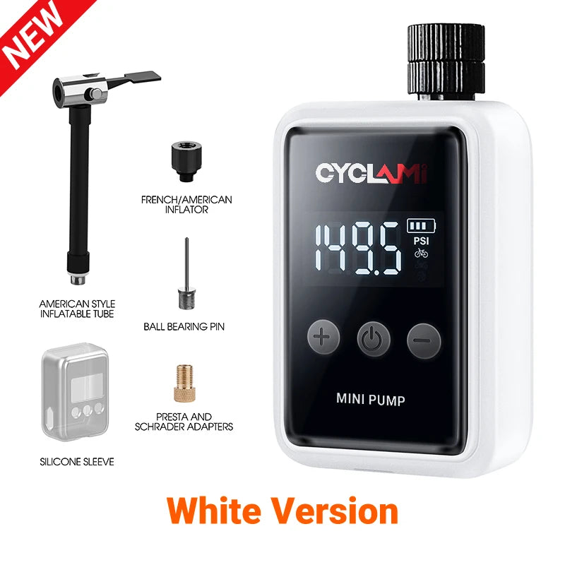 CYCLAMI 150 PSI Portable Pocket Bike Pump Electric Air Pump Rechargeable Compressor Tire Inflator For Bicycle Tire with Digital Gauge