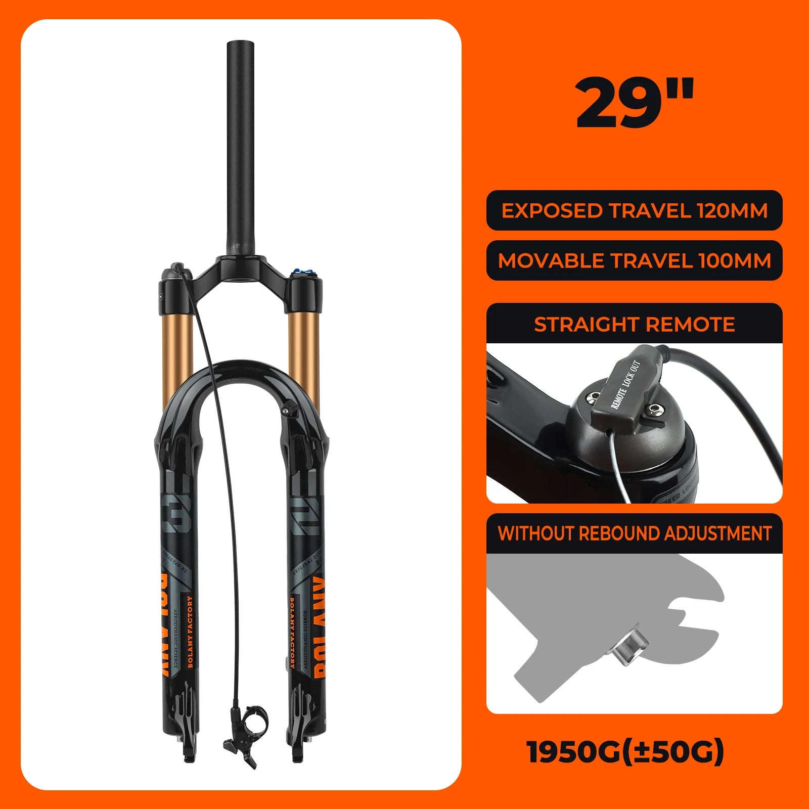 BOLANY MTB Air Suspension Fork 120mm Travel 27.5/29’’ Lightweight Magnesium Alloy Quick Release Front Fork - 29 Remote