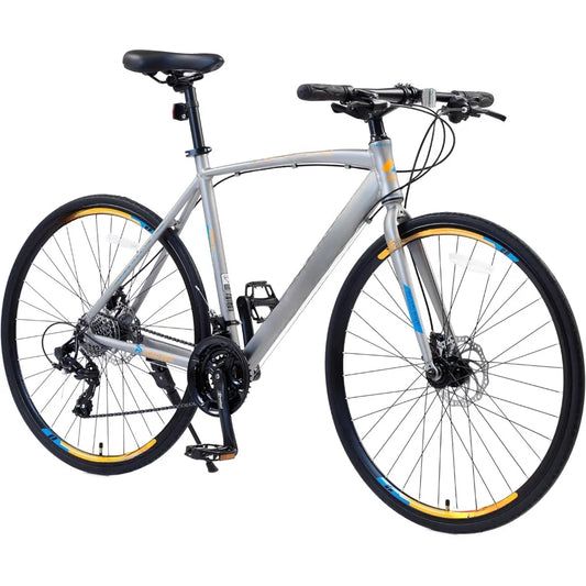 700C Road Bike for Adult, Alloy Frame/Dual-Disc Brakes/Multiple Colors, 24-Speed Unisex Hybrid Road Bicycle