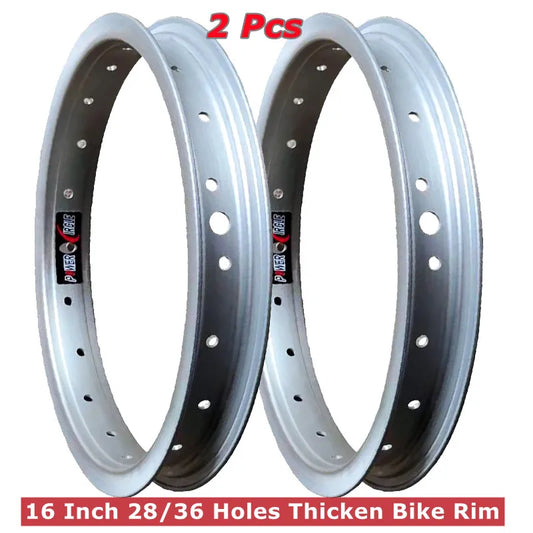 2Pcs 16 Inch 28/36 H Folding Bike Rim Silver Thicken Aluminum Alloy Ring Rim Bike Use for 1.5/1.75/1.95/2.125 Tires Wheel Parts