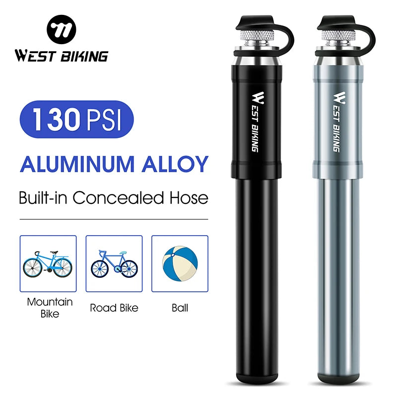 WEST BIKING Portable Bicycle Pump High Pressure With Hose MTB, Road Bike, Schrader/Presta Valve Aluminum Alloy Cycling Inflator