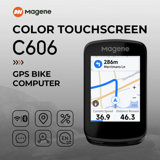 Magene C606 Touchscreen GPS Bike Computer Navigation WiFi Cycle Speedometer Cycling Digital Stopwatch 2.8 Odometer Bluetooth Ant