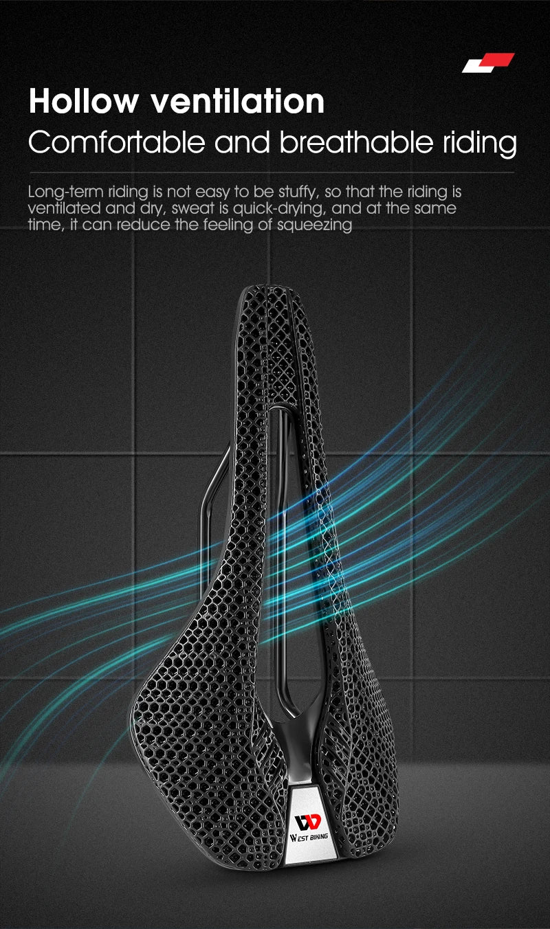 WEST BIKING 3D Printed Bicycle Saddle MTB, road bike racing, triathlon, and enduro cycling.