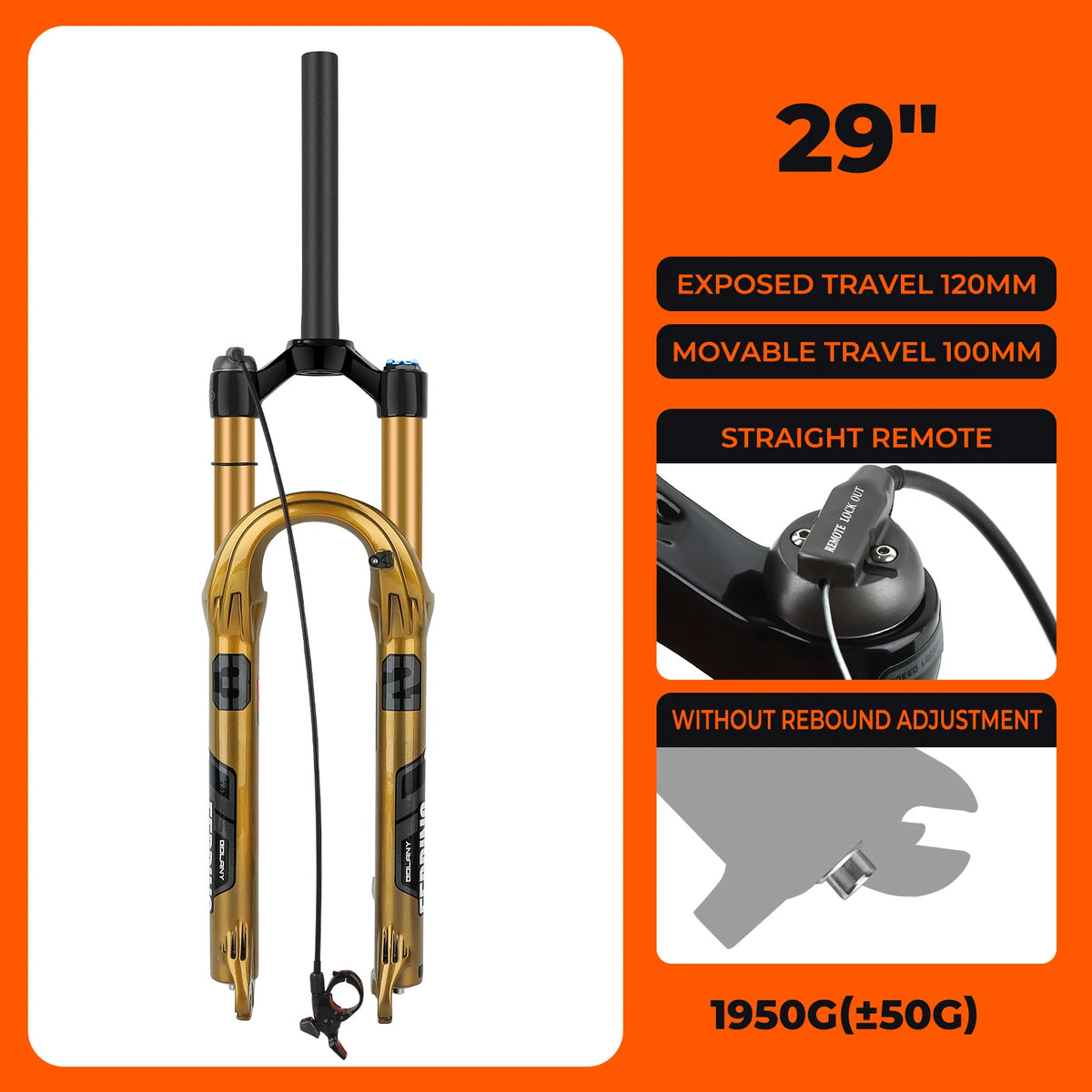 BOLANY MTB Air Suspension Fork 120mm Travel 27.5/29’’ Lightweight Magnesium Alloy Quick Release Front Fork - 29 Remote