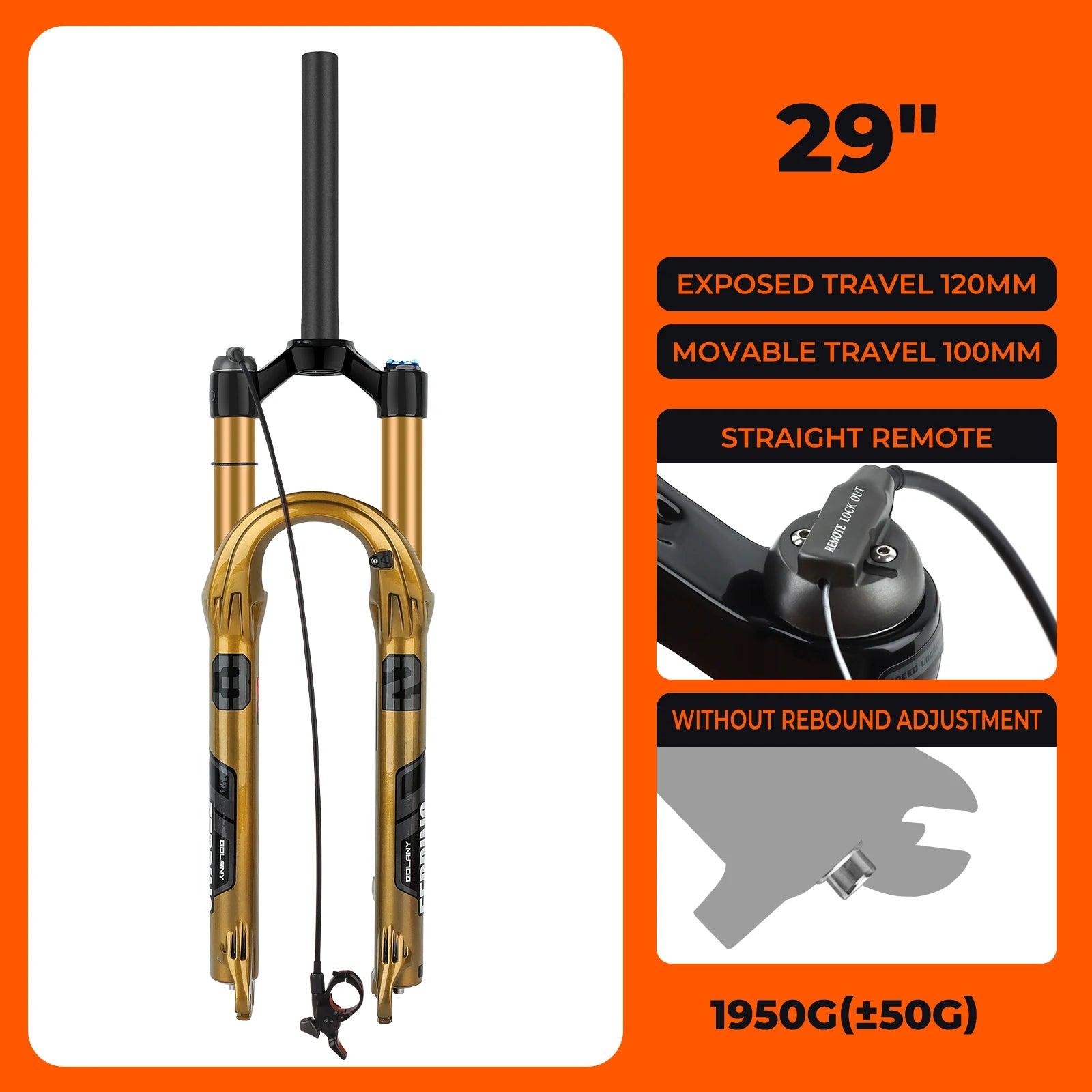 BOLANY MTB Air Suspension Fork 120mm Travel 27.5/29’’ Lightweight Magnesium Alloy Quick Release Front Fork - 29 Remote