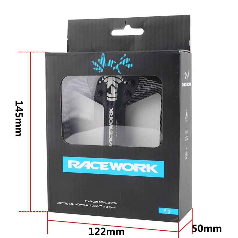 RACEWORK Bicycle Pedals 3 Bearings Mountain Road Bike Carbon Fiber Coating Ultralight Flat Pedal