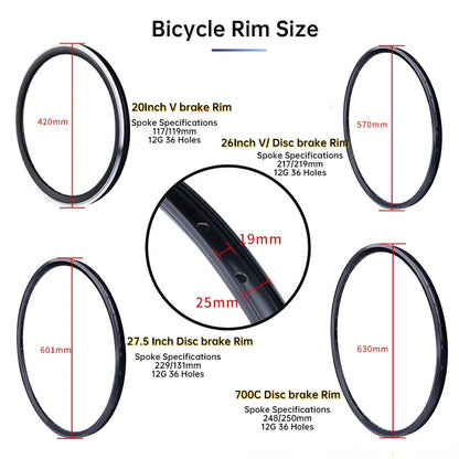 Black Bicycle Rim 20" 26" 27.5" 700C Rim 36 Holes Thickened Double Layer Aluminum Alloy Bicycle Rim Disc/V Brake Bike Rims