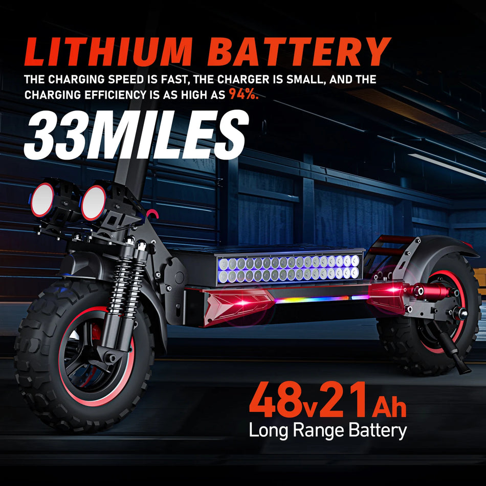 FREEBOY Foldable 1200W Electric Scooter with Seat for Adults, 11'' Off-road Tires, 48V 21Ah Battery, 33Miles Range Commuter E-scooter