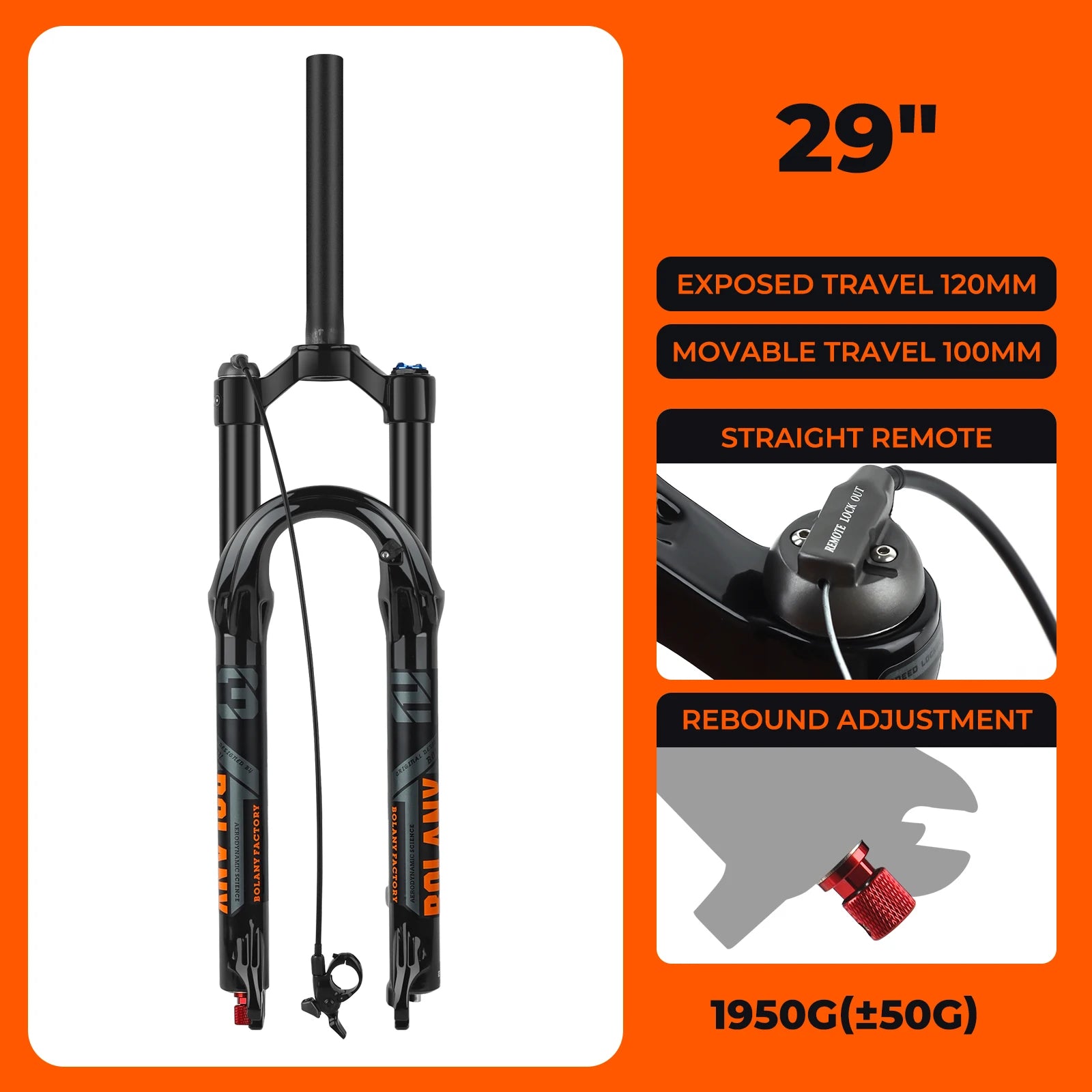 BOLANY MTB Air Suspension Fork 120mm Travel 27.5/29’’ Lightweight Magnesium Alloy Quick Release Front Fork - 29 Damping