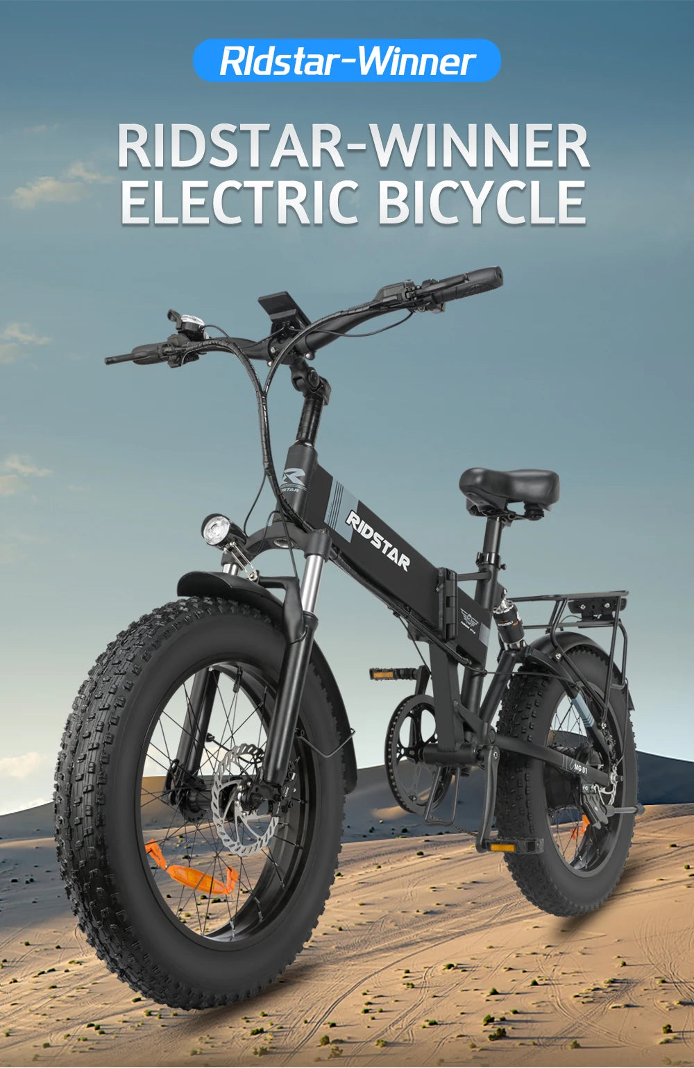 New Ridstar Winner Folding Electric Bike 1000W 48v 15AH Fat Tire Ebike Mountain Bike 20 Inch Electric Bicycle Cycling US Spot